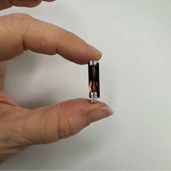 Brown Crystal Sterling Silver Pendant Smoky Glass Emerald Cut Accent Stones 925 - Picture 3 of 13